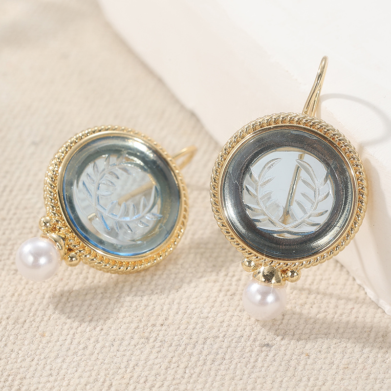 Vintage Intaglio Earrings, Blue Laurel Wreath Design, Wedding Gift